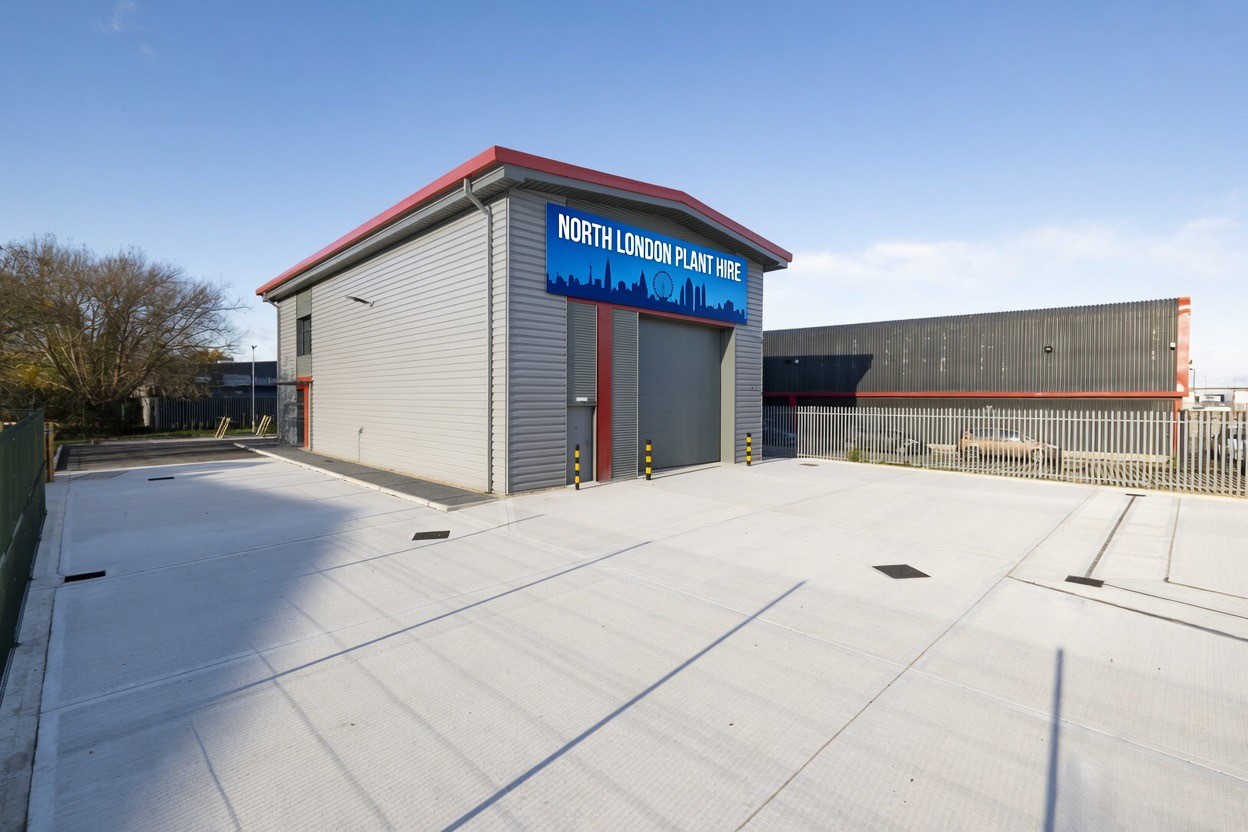 NLPH Hoddesdon unit with branded signage and a large concrete yard