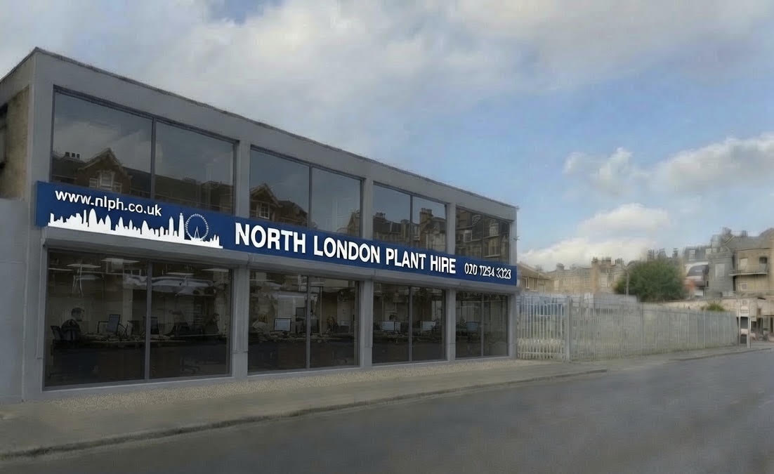 NLPH Hackney depot frontage with branded signage and glazed hire office